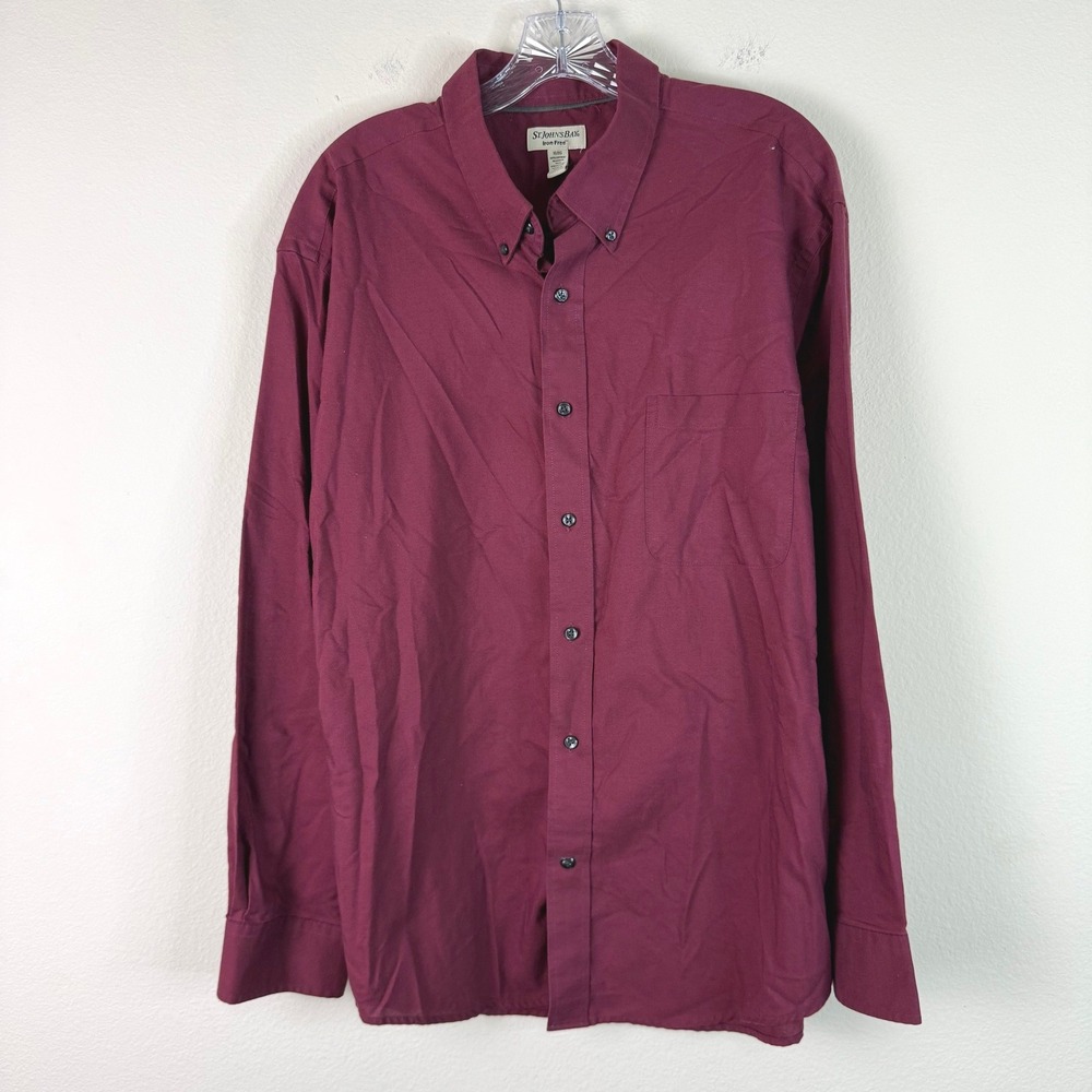 St. John's Bay Button Down Mens XL Burgundy Iron Free Long Sleeve Shirt